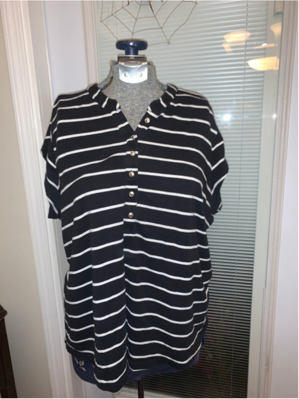 Women's Calvin Klein Striped Button Down Shirt Black White XL